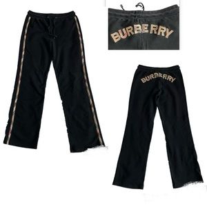 Burberry Track Pants Nova Check Stripe Logo On Back Straight Leg Black Y2K Comfy
